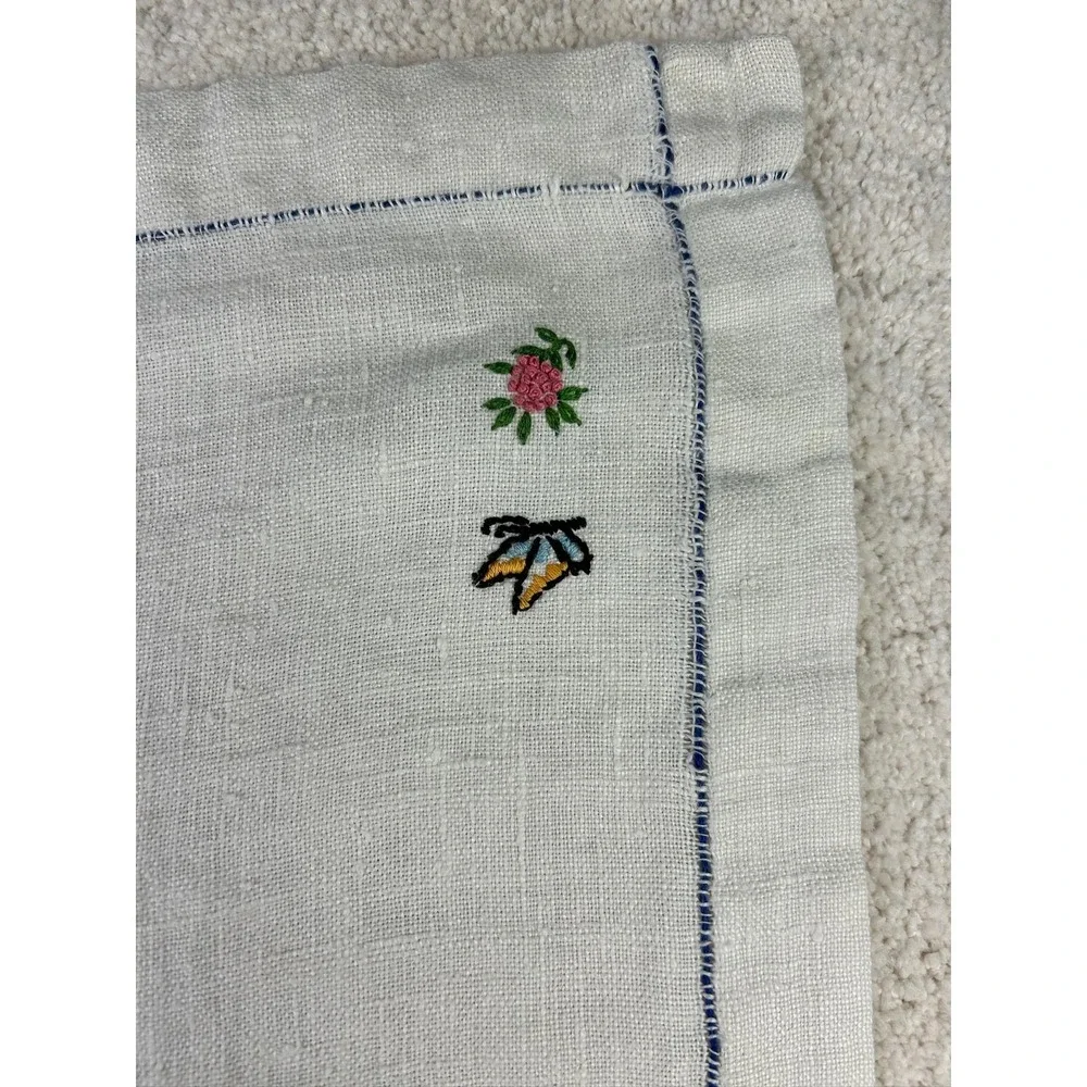 Vintage Embroidered Linen Tablecloth 31x48 Floral‎ Basket Butterfly Handmade